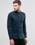 Asos Skinny Denim Shirt With Print And Long Sleeves - Navy