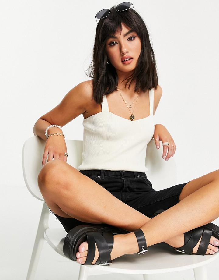 Asos Design Knitted Cami With Sweetheart Neckline In Cream-white