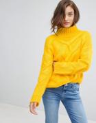 Boohoo Soft Knit Cable Sweater - Yellow