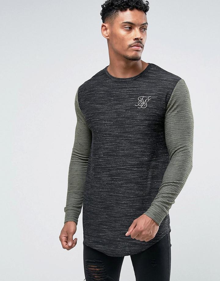 Siksilk Muscle Long Sleeve T-shirt In Black With Khaki Sleeves - Black