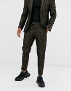 Tux Til Dawn Leopard Print Skinny Fit Cropped Suit Pants-brown