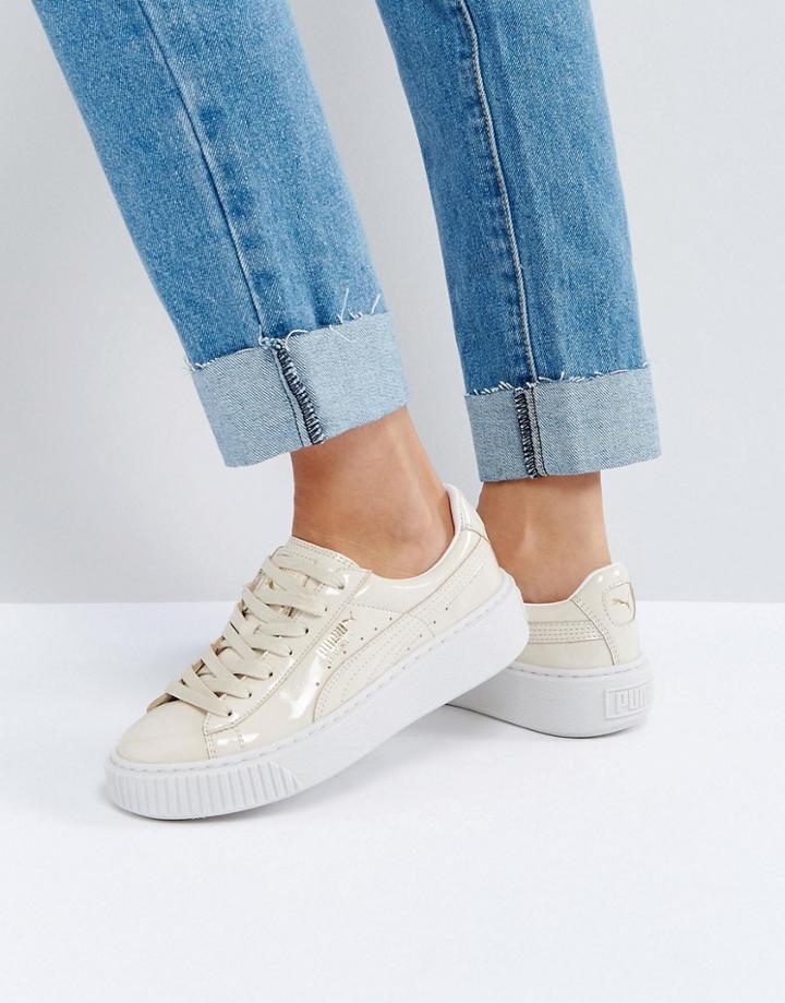 Puma Platform Sneakers In Beige Patent - Beige