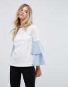 Warehouse Striped Sleeve Top - White