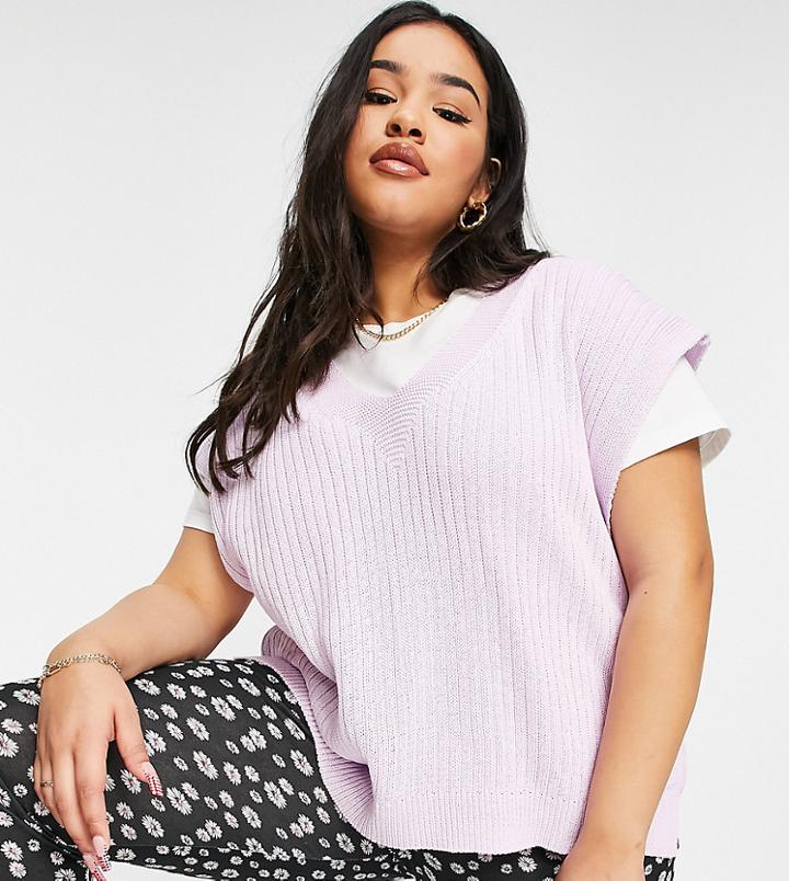Asos Design Curve Knitted Tank With V Neck In Lilac-purple