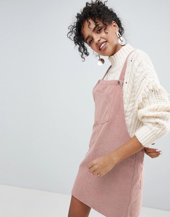 New Look Cordroy Pocket Pinny Dress - Pink