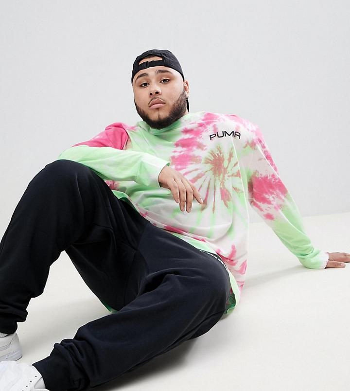 Puma Plus Tie Dye Effect Long Sleeve T-shirt In Pink Exclusive To Asos - Pink
