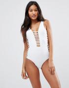 Missguided Strapping Detail Swimsuit - White