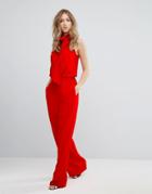 Traffic People Jumpsuit With Bow Detail - Red