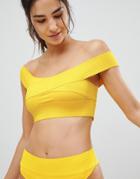 Prettylittlething Bandage Bardot Bikini Top - Yellow