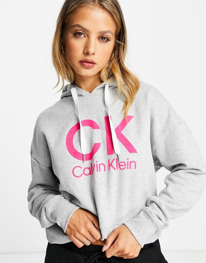 Calvin Klein Performance Logo Drop Shoulder Hoodie In Gray