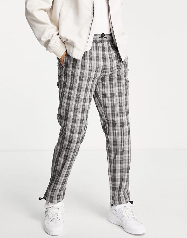 Topman Relaxed Check Pants In Navy With Bungee Cord