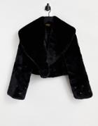 Jayley Short 90's Faux Fur Jacket In Black