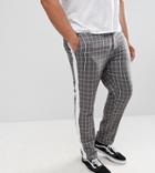 Asos Design Plus Slim Pants In Gray Check With Side Stripe - Gray