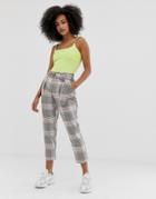River Island Tapered Pants With Ring Detail In Check-pink