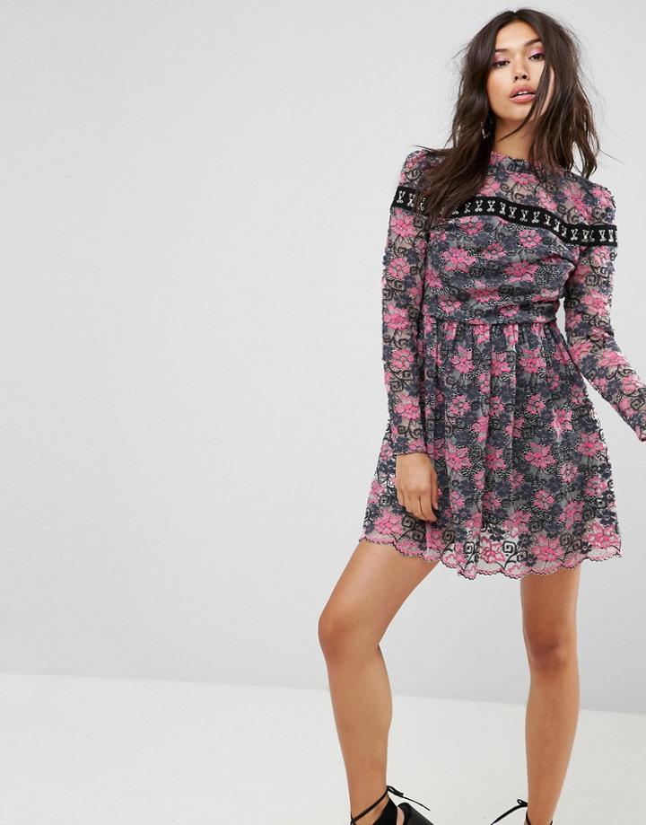 Asos Lace Skater Dress - Multi