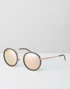 Emporio Armani Round Sunglasses With Brow Bar And Rose Gold Lens - Bla