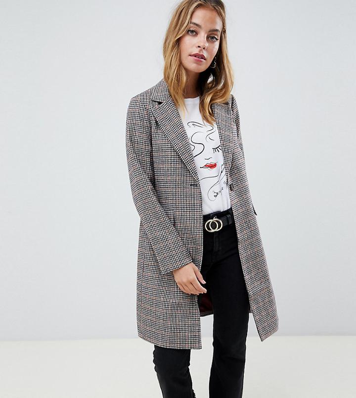 New Look Petite Tailored Coat In Check - Brown