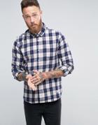 Penfield Pearson Check Button Shirt In Regular Fit Brushed Cotton - Navy