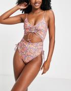 Topshop Recycled Blend Ditsy Floral Swimsuit In Multi-black