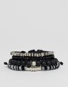 Asos Design Monochrome Bracelet Pack With Beads - Black