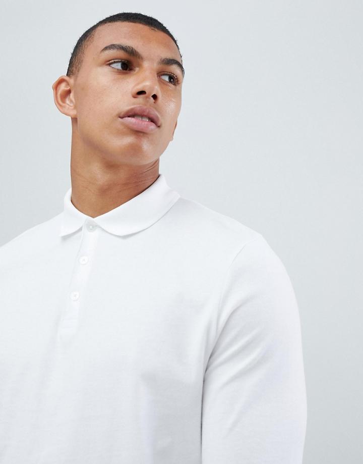 Asos Design Long Sleeve Jersey Polo In White - White