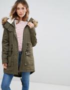 Bellfield Fontone Cotton Twill Parka With Faux Fur Trim - Green