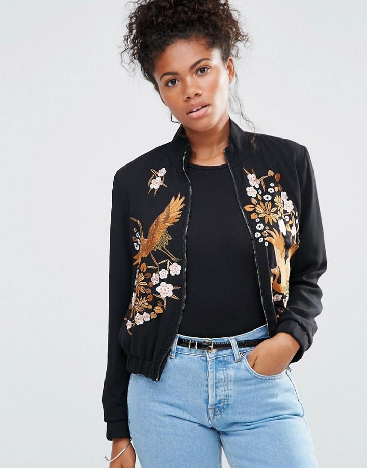 Liquorish Embellished Bomber Jacket - Black