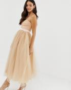 Dolly & Delicious Bandeau Full Prom Midaxi Dress In Tan - Tan