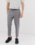 New Look Cropped Pull On Pants In Gray Stripe - Gray