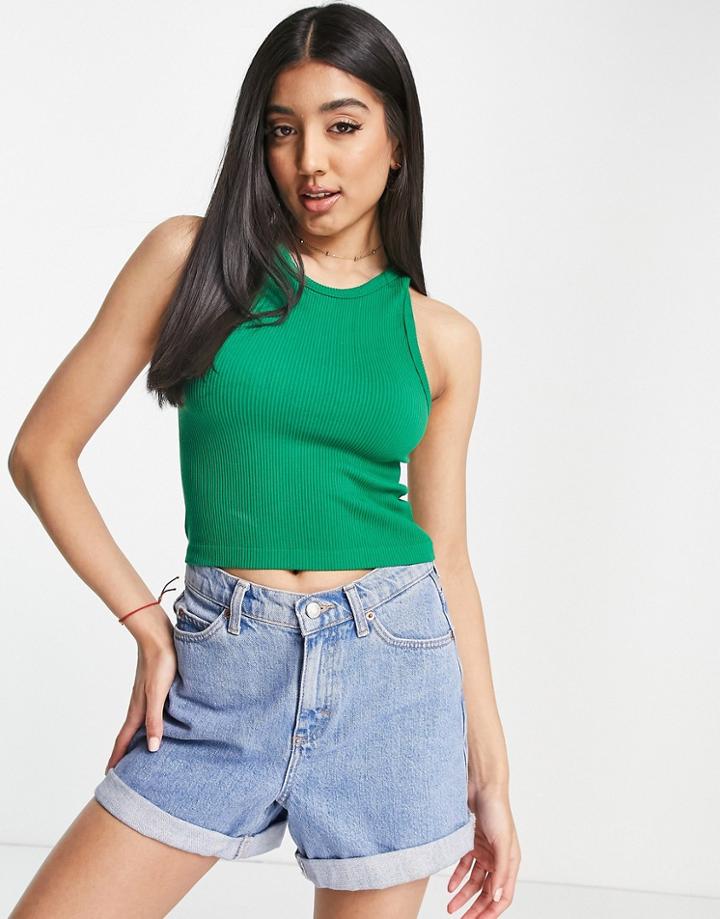 Stradivarius Seamless Ribbed Tank Top In Green
