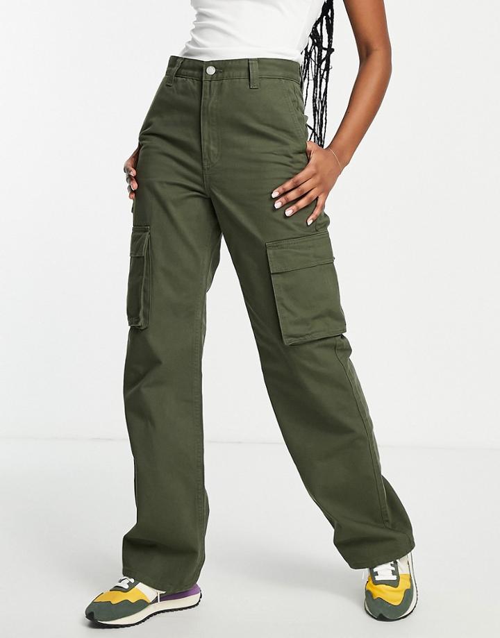 Dr Denim Echo Sky High Wide Leg Cargo Pants In Khaki-green