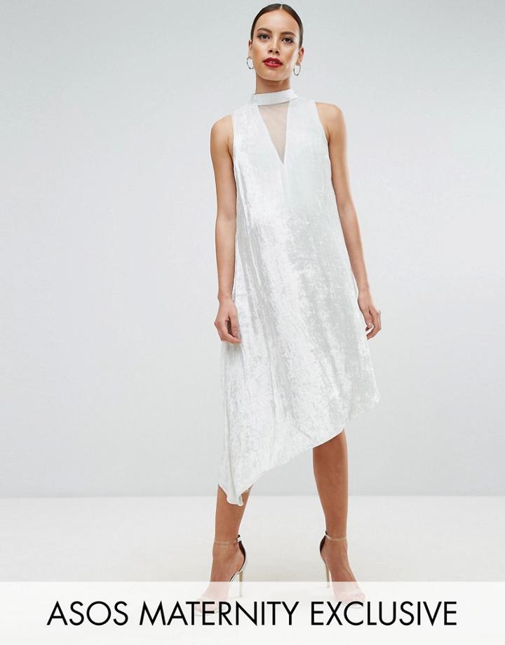 Asos Maternity Velvet High Neck Dress - Green
