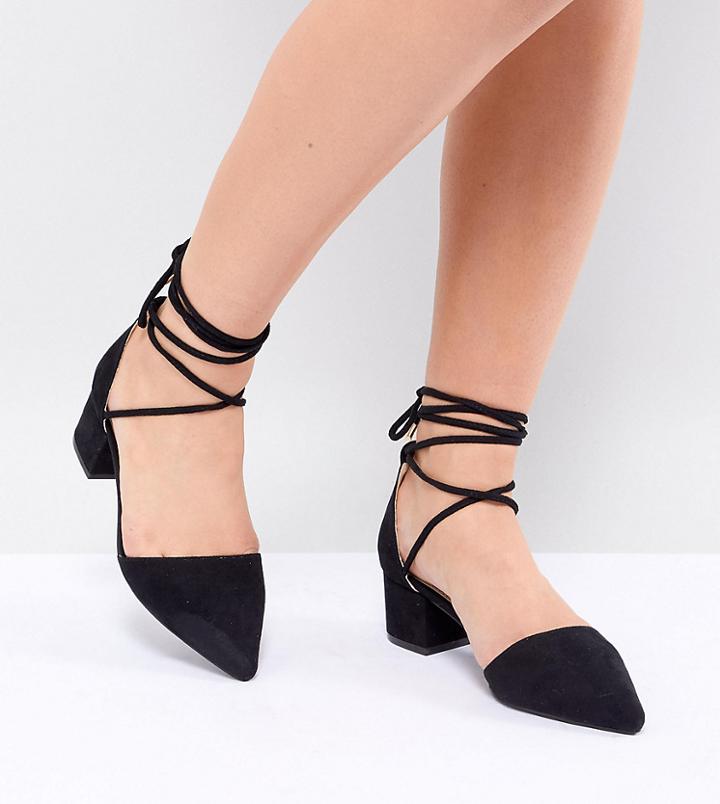 Raid Wide Fit Lucky Black Ankle Tie Mid Heeled Shoes - Black
