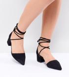 Raid Wide Fit Lucky Black Ankle Tie Mid Heeled Shoes - Black
