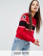 Asos Petite Sweater With Stripes And Badges - Red
