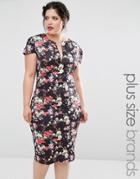 Club L Plus Dress With Open Neck In Floral Print - Cream