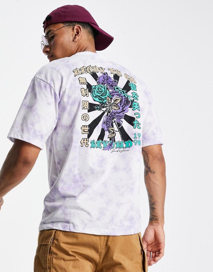 Jack & Jones Originals Oversize T-shirt With Tie Dye And Back Print In Lilac-purple