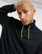 Asos Design Oversized Sweatshirt With Funnel Neck In White Heather With Contrast Drawstrings-black