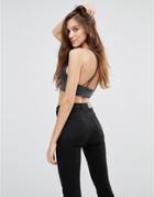 Pull & Bear Strappy Back Crop Top - Gray