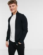 Selected Homme Zip Through Knitted Cardigan In Black