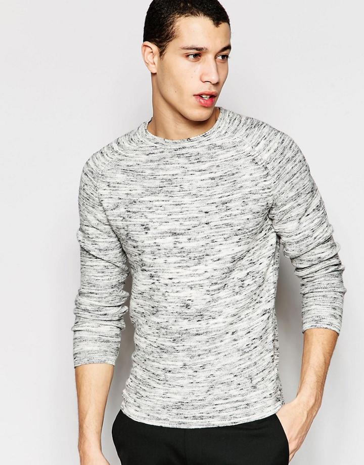 Selected Homme Flecked Matthew Crew Neck Sweater - Lgm Light Grey Marl