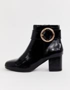New Look Patent Block Heeled Boot In Black - Black