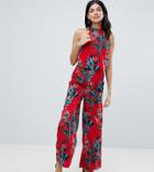 Parisian Tall High Neck Floral Jumpsuit - Red