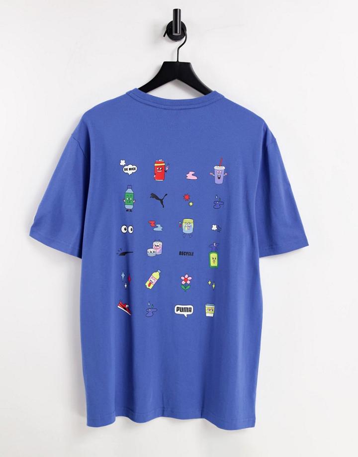 Puma Dowtown Graphic Back Print T-shirt In Blue-blues