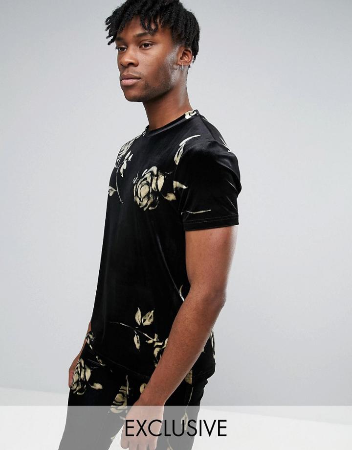 Reclaimed Vintage Velour Fitted T-shirt - Black