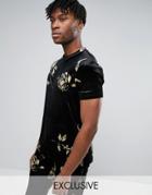 Reclaimed Vintage Velour Fitted T-shirt - Black