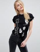 Asos T-shirt With Kiss Print And Ravaged Hem - Black