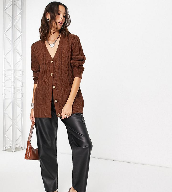 Reclaimed Vintage Inspired Cable Knit Cardigan In Chocolate-white