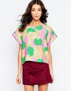 Traffic People Fan Fare Curve Top In Floral Jacquard - Multi