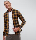Asos Design Tall Skinny Check Shirt In Mustard - Navy